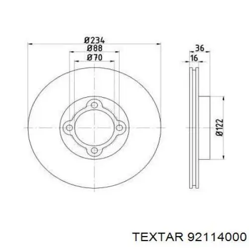 Передние тормозные диски 92114000 Textar