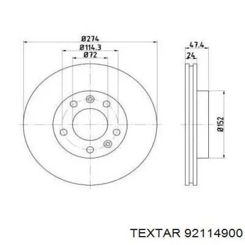 Передние тормозные диски 92114900 Textar