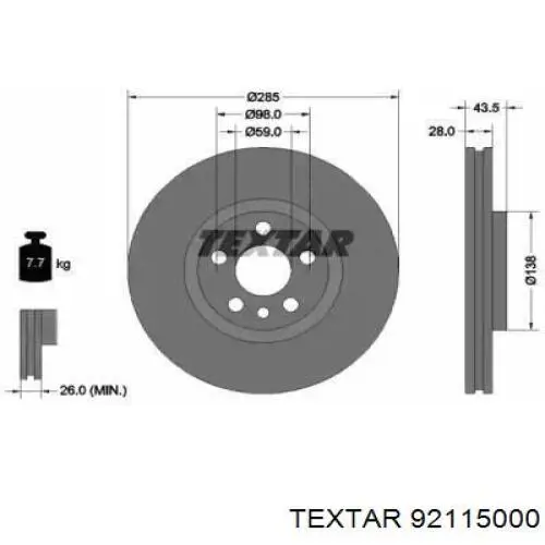 Передние тормозные диски 92115000 Textar