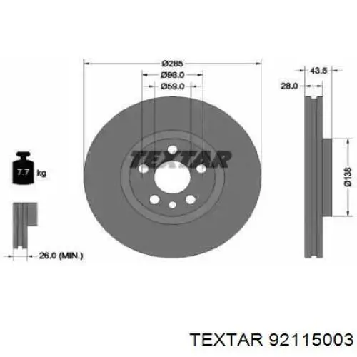 92115003 Textar диск тормозной передний