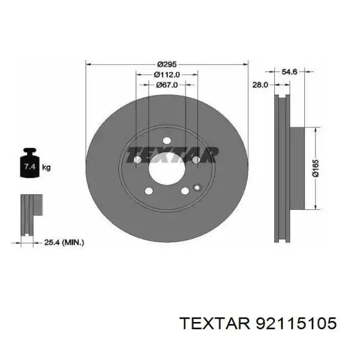 92115105 Textar диск тормозной передний