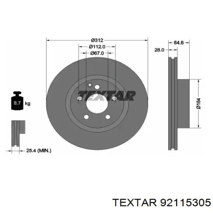 92115305 Textar disco do freio dianteiro