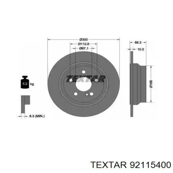 92115400 Textar диск тормозной задний