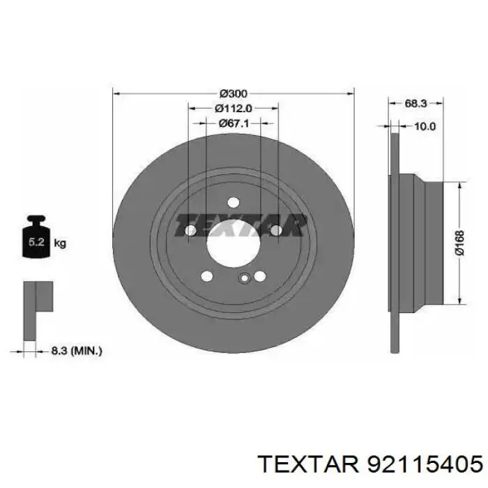 92115405 Textar диск тормозной задний