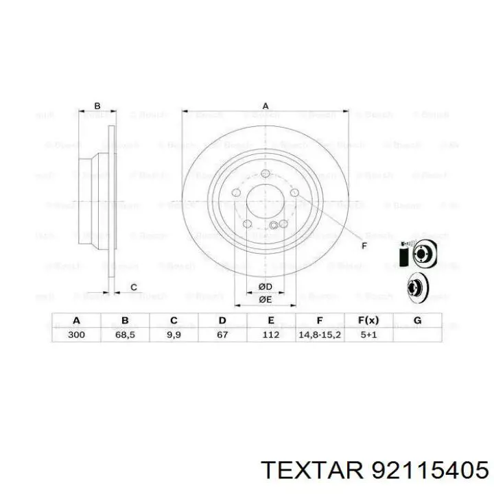 92115405 Textar Дисковый тормоз