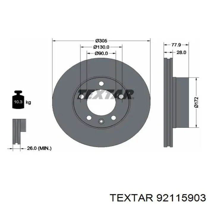 92115903 Textar диск тормозной передний