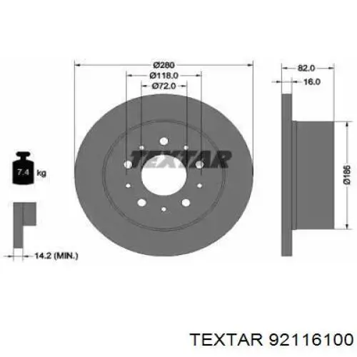 Тормозные диски 92116100 Textar