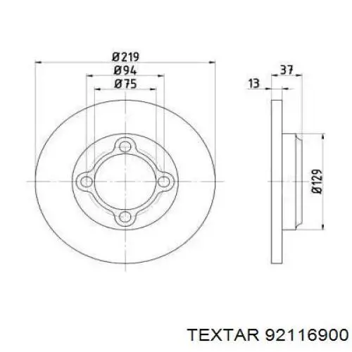 Передние тормозные диски 92116900 Textar