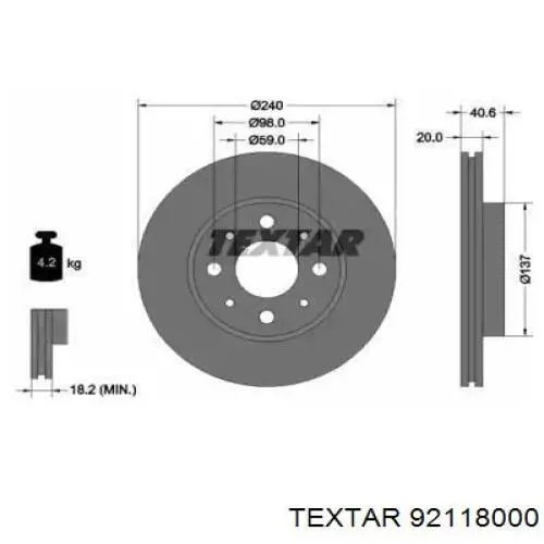 Передние тормозные диски 92118000 Textar