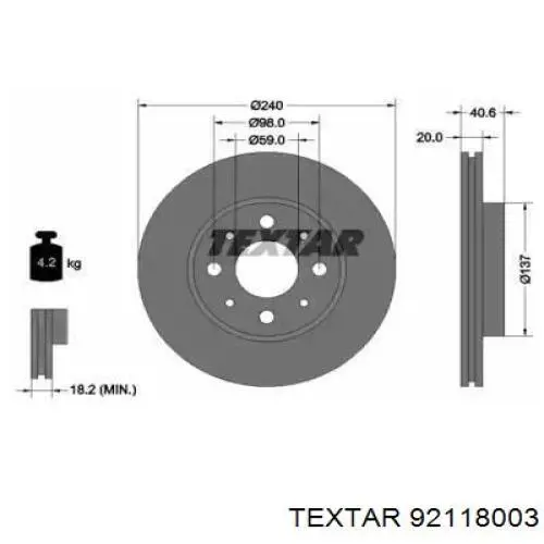 92118003 Textar передние тормозные диски