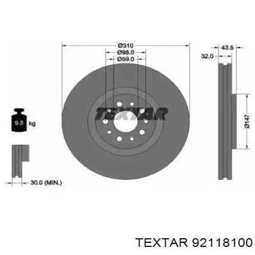 Передние тормозные диски 92118100 Textar