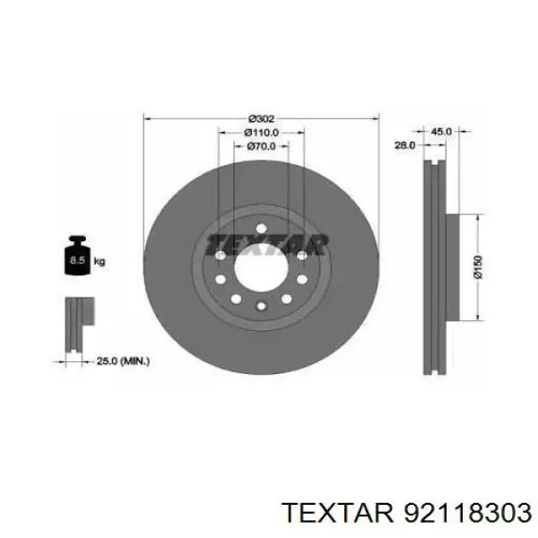 92118303 Textar диск тормозной передний