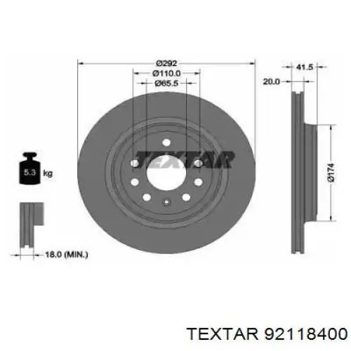 Тормозные диски 92118400 Textar