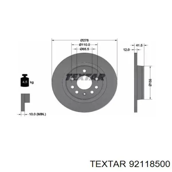 Тормозные диски 92118500 Textar