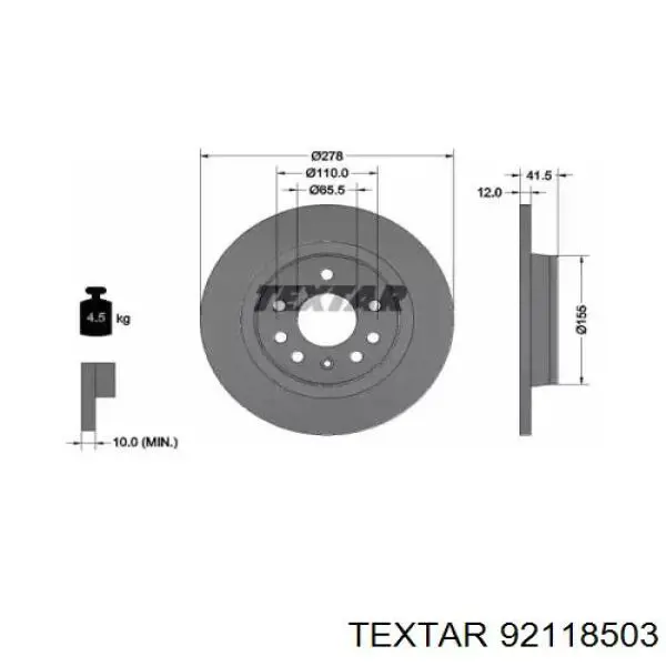 92118503 Textar диск тормозной задний