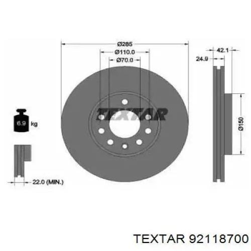 Передние тормозные диски 92118700 Textar