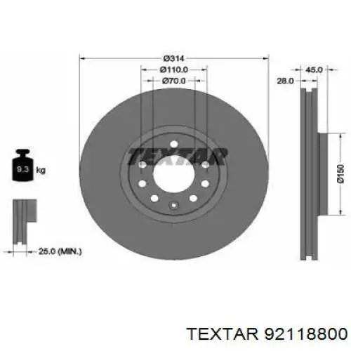 Передние тормозные диски 92118800 Textar