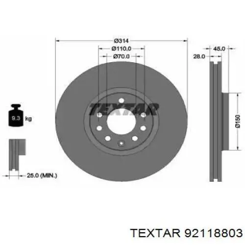 92118803 Textar диск тормозной передний