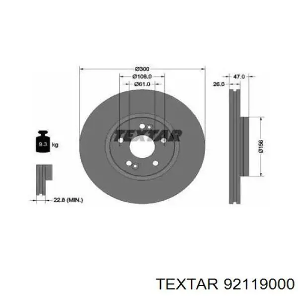 Передние тормозные диски 92119000 Textar