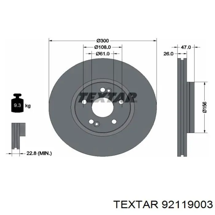 Купить 92119003 Textar Ротор тормозной