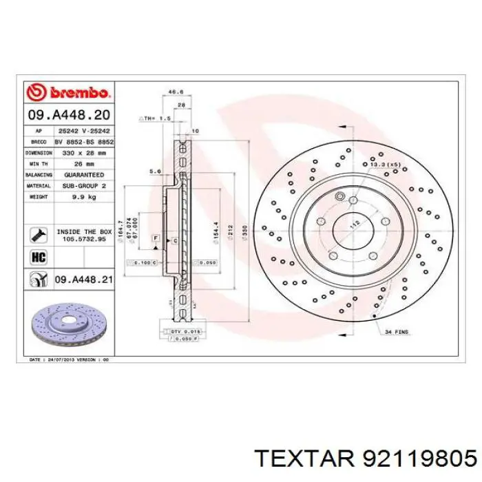 Купить 92119805 Textar Ротор тормозной