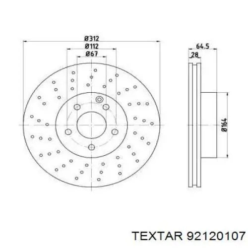 Передние тормозные диски 92120107 Textar