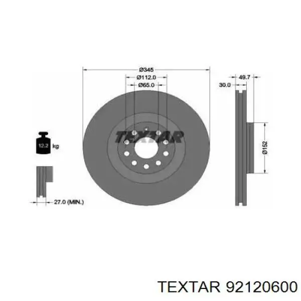Передние тормозные диски 92120600 Textar