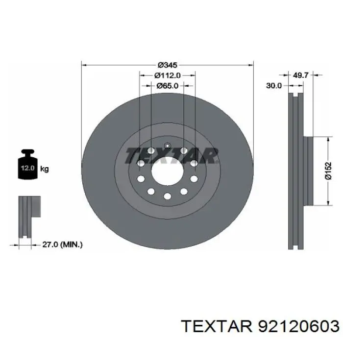 Freno de disco delantero 92120603 Textar