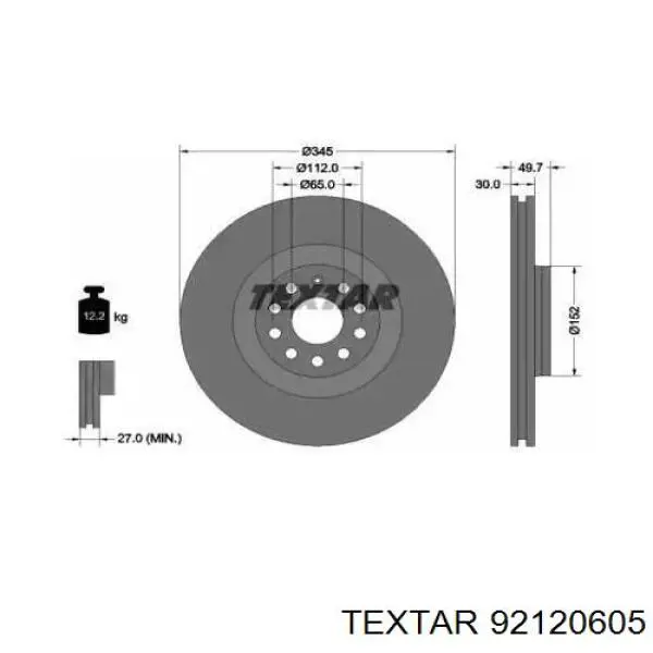 Передние тормозные диски 92120605 Textar