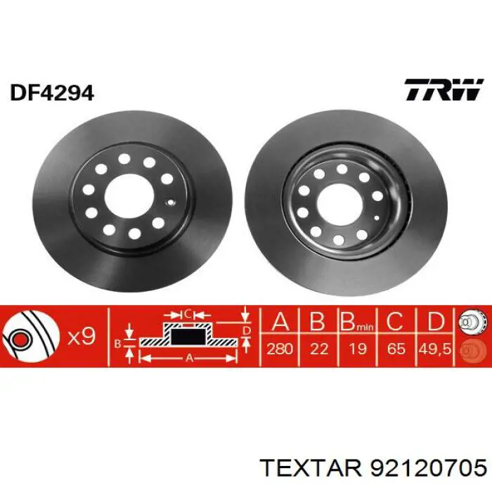 Купить 92120705 Textar Ротор тормозной