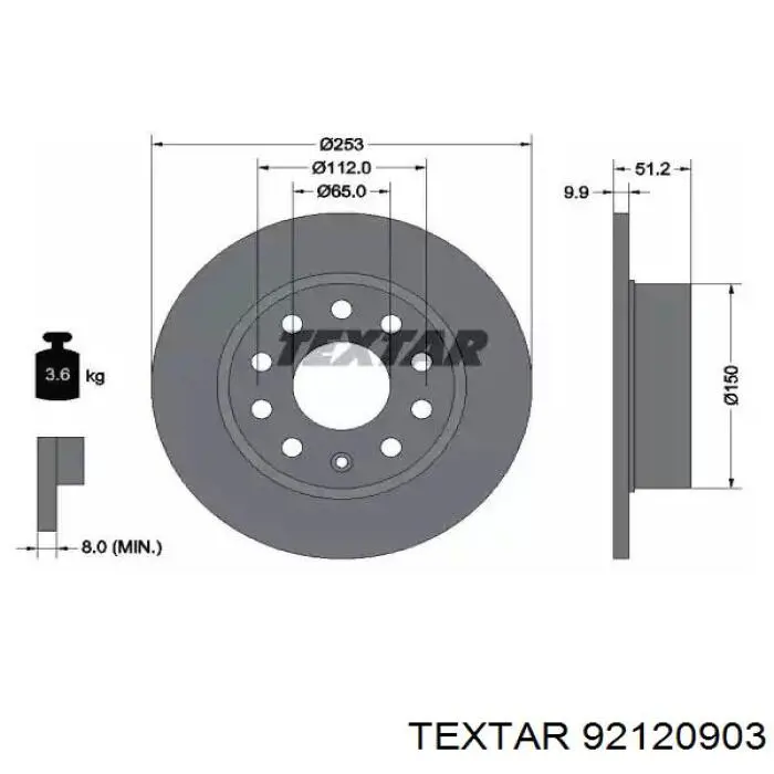 92120903 Textar диск тормозной задний