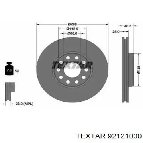 Передние тормозные диски 92121000 Textar