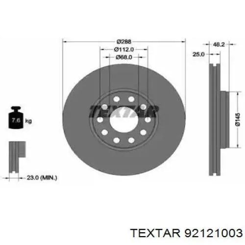 92121003 Textar диск тормозной передний