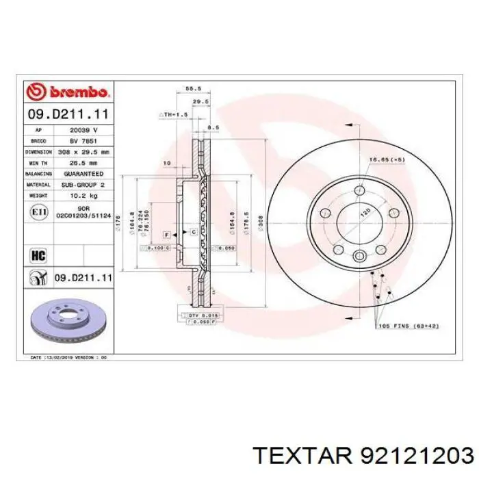 Купить 92121203 Textar Ротор тормозной