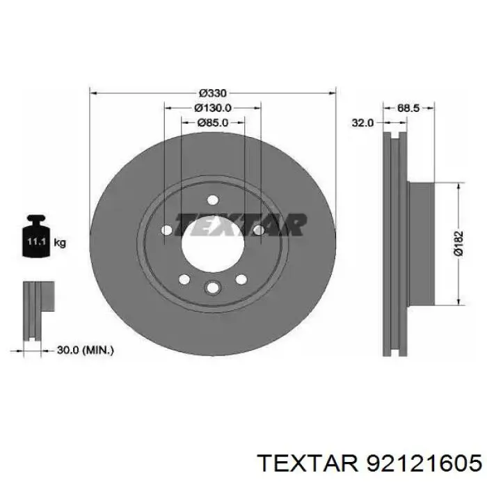 92121605 Textar диск тормозной передний