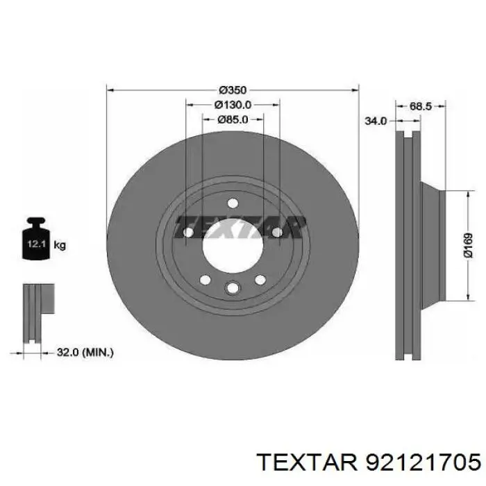 92121705 Textar диск тормозной передний