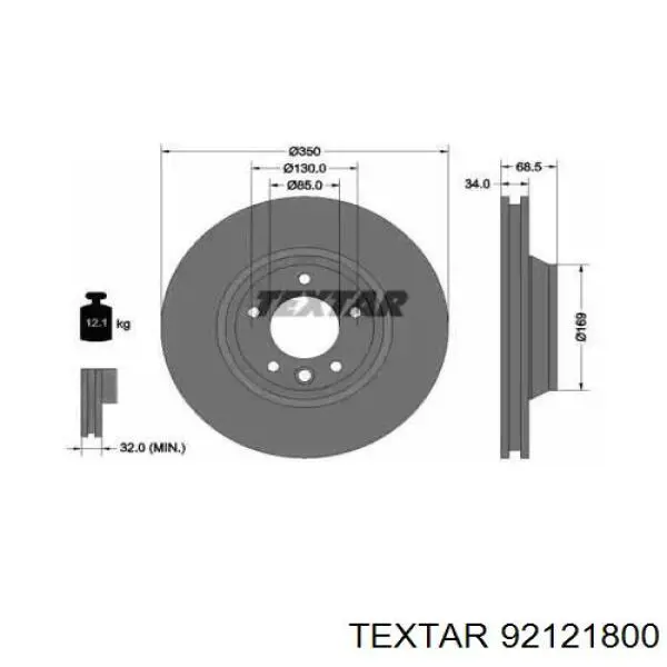 Передние тормозные диски 92121800 Textar