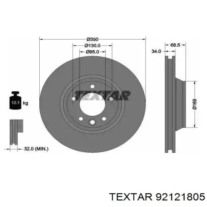 92121805 Textar диск тормозной передний