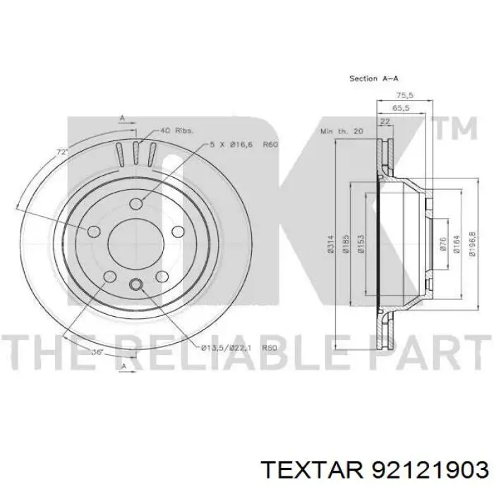Задний дисковый тормоз Textar 92121903