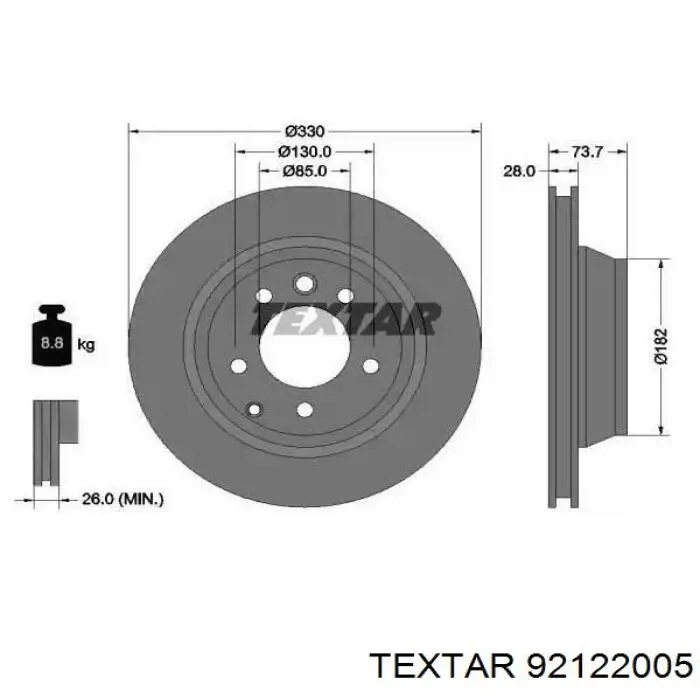 Задний тормозной диск Textar 92122005 цена, от 97.45 USD