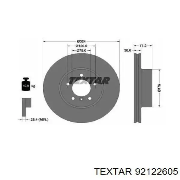 Freno de disco delantero 92122605 Textar