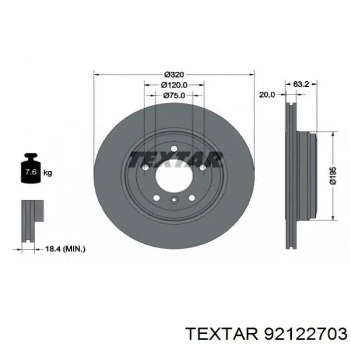 Disco de freno trasero 92122703 Textar