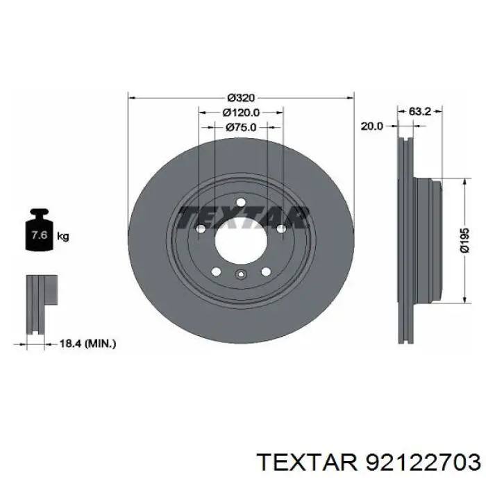 Купить 92122703 Textar Диск тормозной задний
