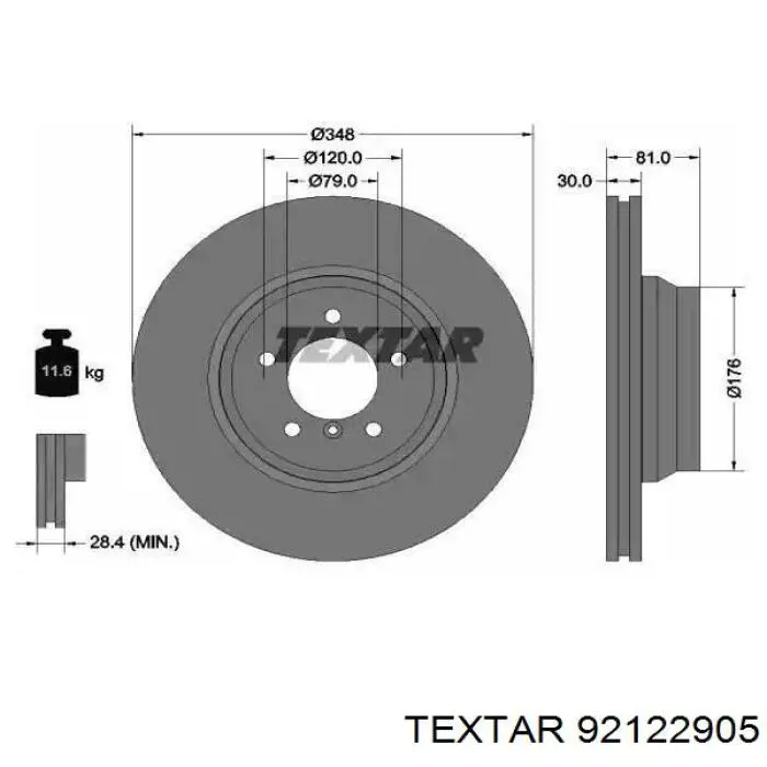 Передние тормозные диски 92122905 Textar