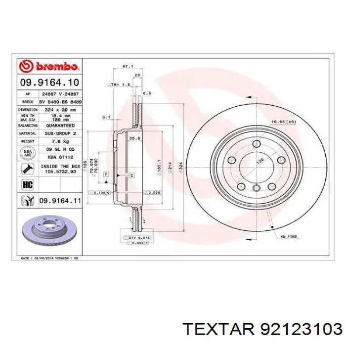 Задний дисковый тормоз Textar 92123103
