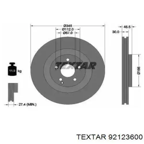 Передние тормозные диски 92123600 Textar