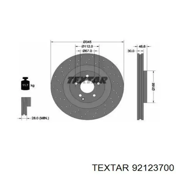 Передние тормозные диски 92123700 Textar