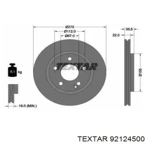 Передние тормозные диски 92124500 Textar