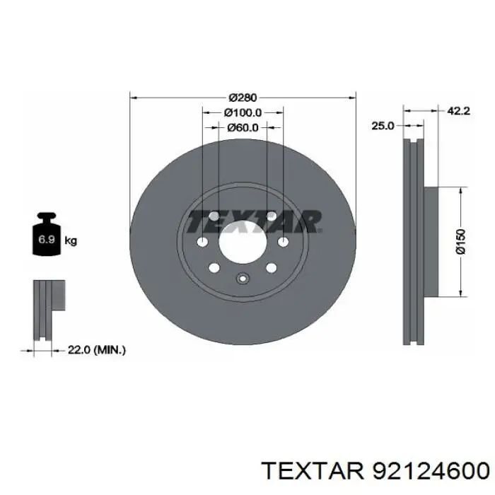 92124600 Textar диск тормозной передний