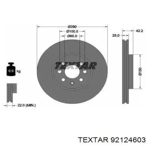92124603 Textar диск тормозной передний